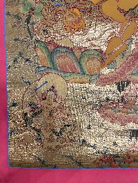 Buddhist Hand Painted Thangka Of Pancha Jambhala, [real Gold], Lama`s Art