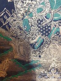 Buddhist Thangka Of Green Tara Thangka, [black And Golden]
