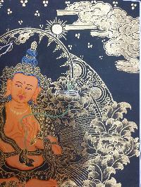 Buddhist Thangka Of Manjushri Thangka, [black And Golden]
