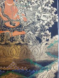 Buddhist Thangka Of Manjushri Thangka, [black And Golden]