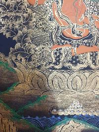 Buddhist Thangka Of Manjushri Thangka, [black And Golden]