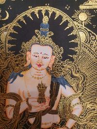 Buddhist Thangka Of Vajrasattva Thangka, [black And Golden]