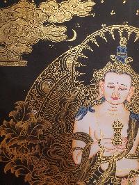 Buddhist Thangka Of Vajrasattva Thangka, [black And Golden]