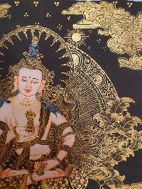 Buddhist Thangka Of Vajrasattva Thangka, [black And Golden]