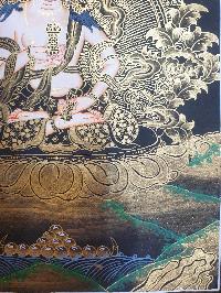 Buddhist Thangka Of Vajrasattva Thangka, [black And Golden]