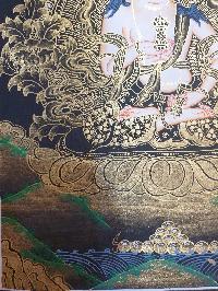 Buddhist Thangka Of Vajrasattva Thangka, [black And Golden]