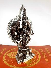 Buddhist Statue Of Sahasrabhuja Avalokitesvara, [silver And Chocolate Oxidized]