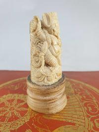 Buddhist Ganesh Carved In Yak Bone, On A Wooden Stand