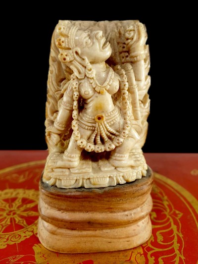 Buddhist Vajrayogini Carved In Yak Bone, On A Wooden Stand