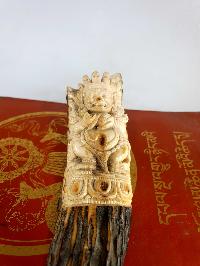 Buddhist Mahakala Carved In Yak Bone, On A Wooden Stand