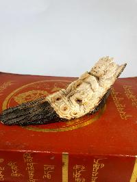 Buddhist Mahakala Carved In Yak Bone, On A Wooden Stand