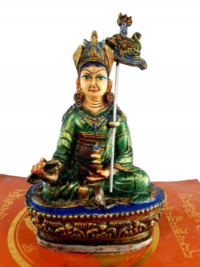 Resin Statue Of Padmasambhava [traditional Color Painted], [white, Green, Blue]