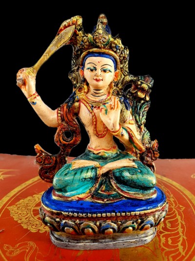 Resin Statue Of Manjushri [traditional Color Painted], [white And Blue]
