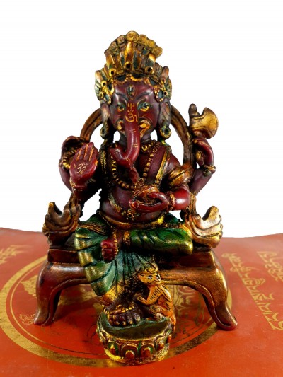 Resin Statue Of Ganesh [traditional Color Painted], [red And Green]