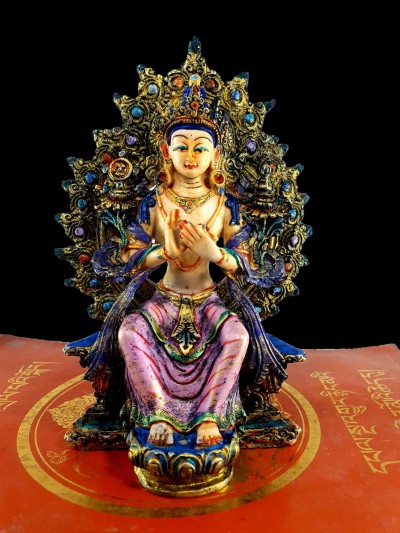 Resin Statue Of Maitreya Buddha [traditional Color Painted], [white And Blue]