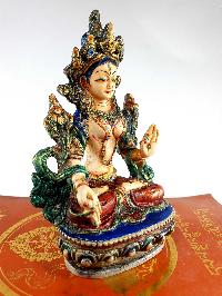 Resin Statue Of White Tara [traditional Color Painted], [white, Red, Blue]