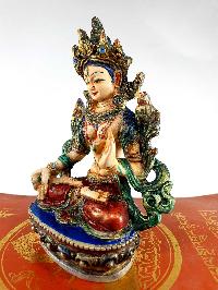 Resin Statue Of White Tara [traditional Color Painted], [white, Red, Blue]