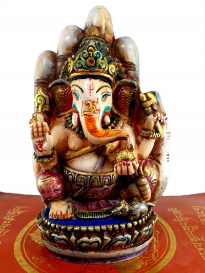 Resin Statue Of Ganesh [traditional Color Painted], [white And Blue]