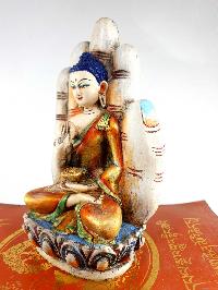 Resin Statue Of Amoghasiddhi Buddha [traditional Color Painted], [white And Yellow]
