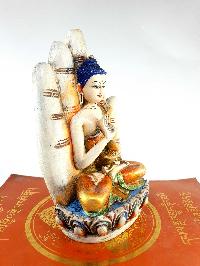 Resin Statue Of Amoghasiddhi Buddha [traditional Color Painted], [white And Yellow]