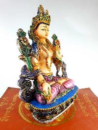 Resin Statue Of White Tara [traditional Color Painted], [white, Blue, Pink]