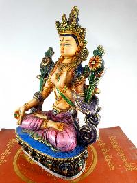 Resin Statue Of White Tara [traditional Color Painted], [white, Blue, Pink]