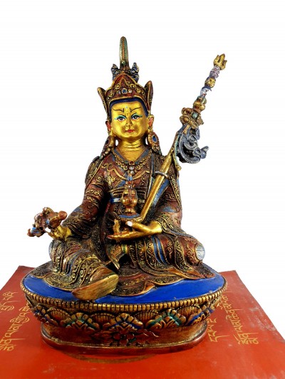 Resin Statue Of Padmasambhava [traditional Color Painted], [yellow And Gold]