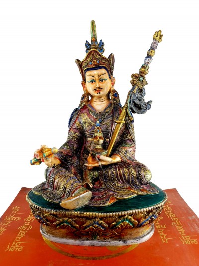 Resin Statue Of Padmasambhava [traditional Color Painted], [white And Green]