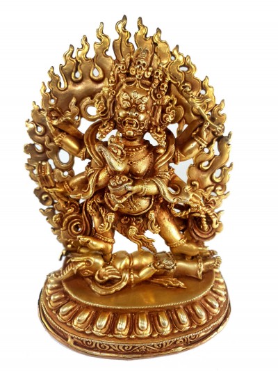 Buddhist Statue Of Black Mahakala, [full Gold Plated], [fine Quality]