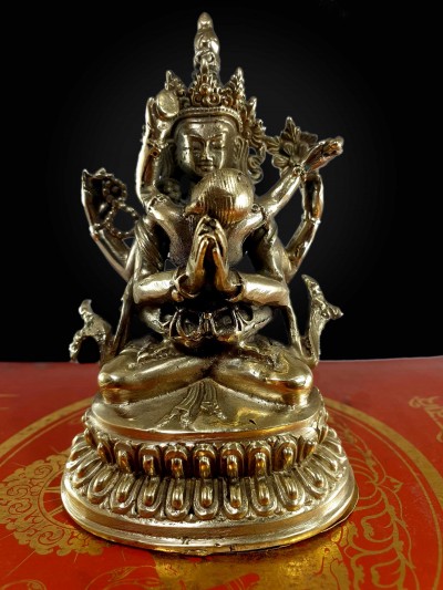 Buddhist Statue Of Chenrezig With Consort [shakti], [glossy], [free Patina Finishing], [choice Of Material]