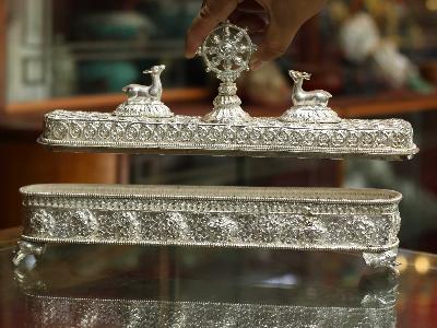 [real Silver], [high Quality], Handmade Buddhist Incense Burner, With Ashtamangala Carving