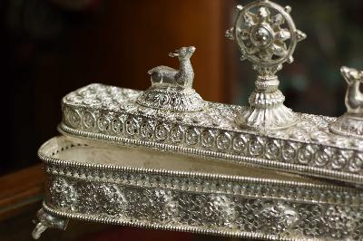 [real Silver], [high Quality], Handmade Buddhist Incense Burner, With Ashtamangala Carving