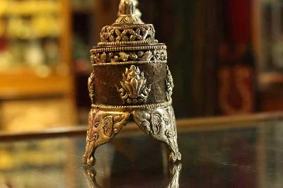 [high Quality], Handmade Buddhist Incense Burner, With Ashtamangala Carving [silver Plated], [oxidized]