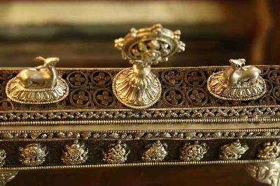 [high Quality], Handmade Buddhist Incense Burner, With Ashtamangala Carving [silver Plated], [oxidized]