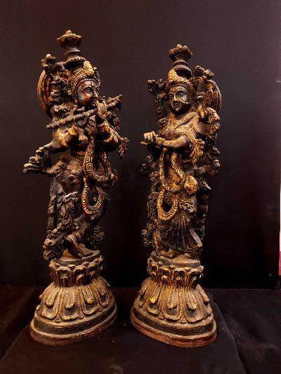 [large], Statue Of Radha And Krishna, [antique Finishing]