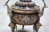 [high Quality], Hanging Incense Burner, Copper With [deep Carving], [silver Plated], [oxidized], [makal, Maka, Incense Burner]