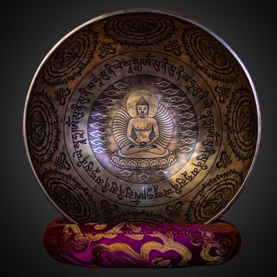 Fine Carving Singing Bowl [jambati], With [amitabha Buddha], [etching Carving], [select Accessories]