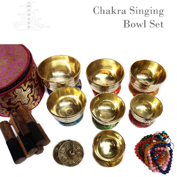 Seven Chakra Singing Set With Cover And With Gift Package Worth $20, [one Tingsha And 7 Chakra Stone Bracelet], [select Accessories]