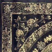 Buddhist Handmade Thangka Of Mandala Thangka, [black And Gold], Lama`s Art