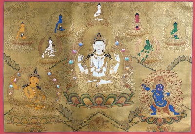[master Quality], Buddhist Thangka Of Chenrezig, [original], Three Great Bodhisattvas