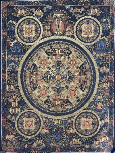Buddhist Hand Painted Thangka Of Pancha Buddha Mandala Thangka