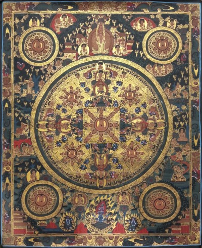 Buddhist Handmade Thangka Of Pancha Buddha Mandala Thangka