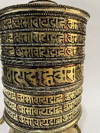 Table Prayer Wheel Big Size Mantra Inside, [oxidized With Embossed Mantra]