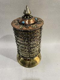 Table Prayer Wheel Big Size Mantra Inside, [oxidized With Embossed Mantra]