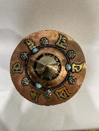 Table Prayer Wheel Big Size Mantra Inside, [oxidized With Embossed Mantra]