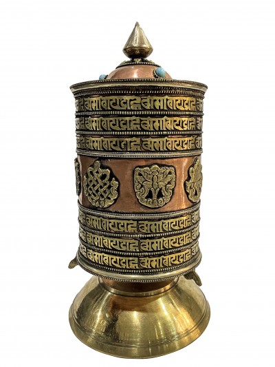 Table Prayer Wheel Big Size Mantra Inside[oxidized With Embossed Mantra]