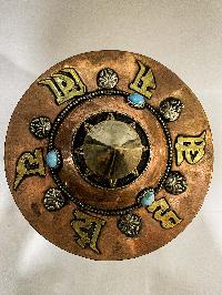 Table Prayer Wheel Big Size Mantra Inside[oxidized With Embossed Mantra]
