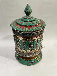 Table Prayer Wheel Big Size, [stone Setting] And Ashtamangala