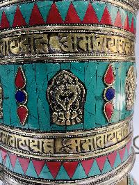 Table Prayer Wheel Big Size, [stone Setting] And Ashtamangala