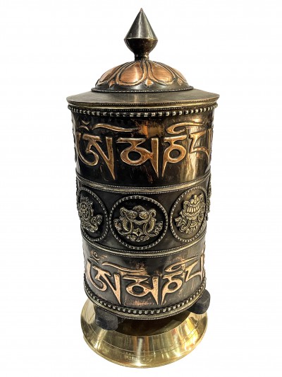 Table Prayer Wheel Big Size With Mantra Inside, [brown Color], Carved Mantra